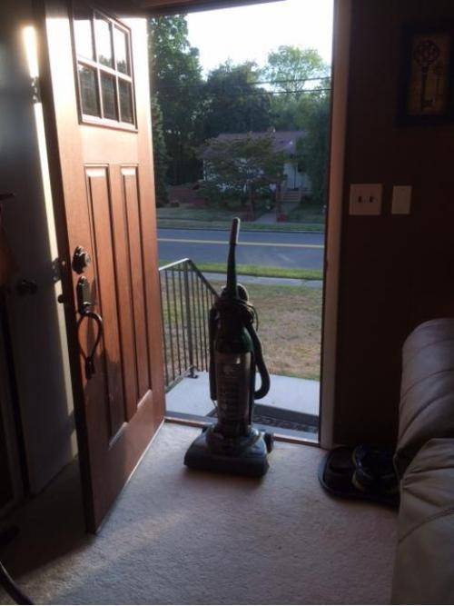 Our elegant solution for keeping the dog in without a screen door.