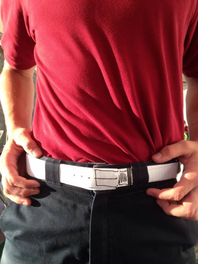 We go to a school with a uniform policy that requires a belt. My friend forgot his belt and did this.