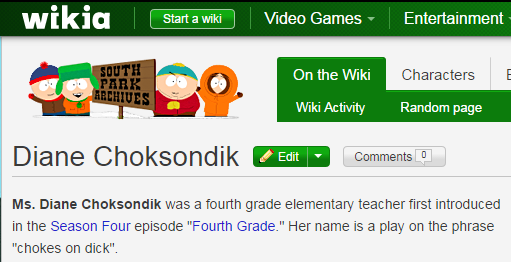 The South Park wiki really helps explain the difficult intellectual jokes in the series.