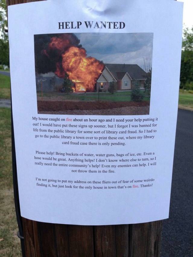 Help wanted for burning house
