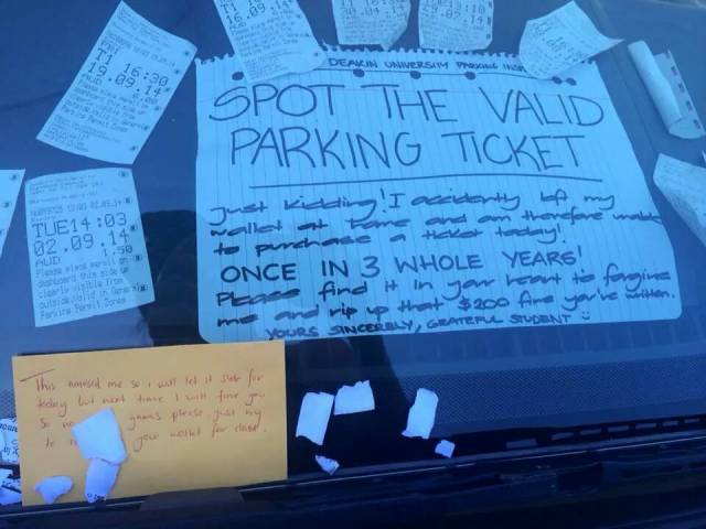 A sympathetic parking inspector at a University in Melbourne