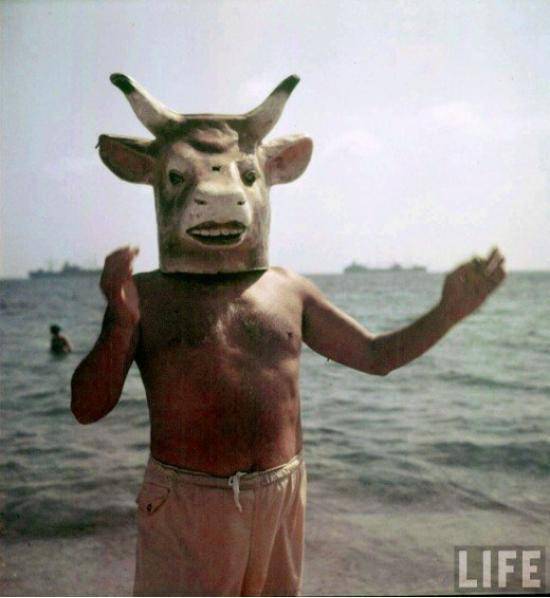 I don’t think most people realize that Pablo Picasso lived until 1973. This is him in a cow mask.