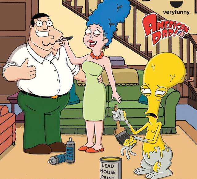 The American Dad Facebook page just uploaded this picture regarding tonight's Family Guy-Simpsons crossover