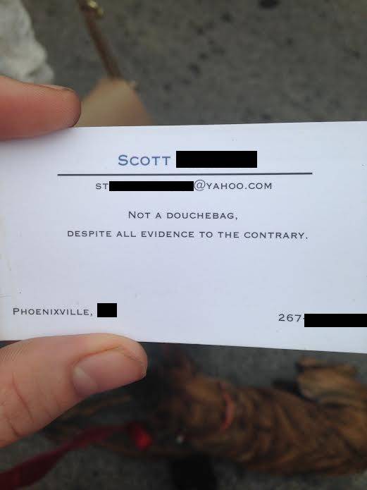 Got the best business card from a guy after he hit on my girlfriend this weekend.