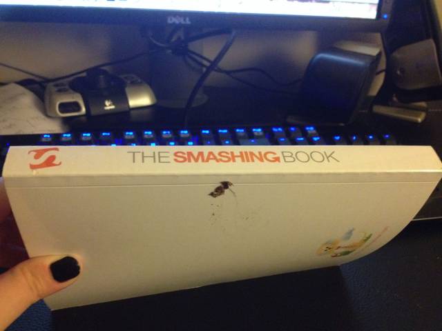 My girlfriend saw a cockroach. She grabbed the first book she could reach.
