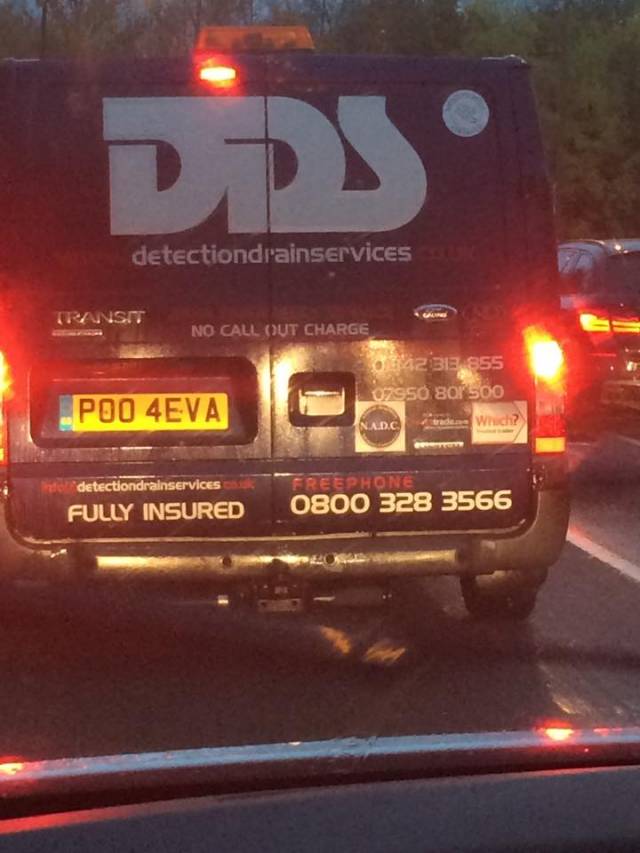 The license plate on this drain cleaning van