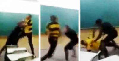 Bully Gets Knocked Out In Class After Stealing Kids Headphones