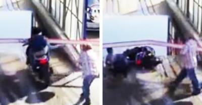 Two Drunk Girls On A Scooter Smash Through A Barrier