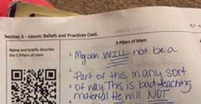 Mom's Angry Note About Her 7th Grader's Homework Assignment On Islam Goes Viral.