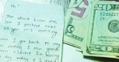 Woman Leaves A Nice Note And Money After Noticing Someone With A Parking Ticket