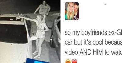 Girl Catches Boyfriend&rsquo;s Ex Smashing Up Her Car With Her Mom