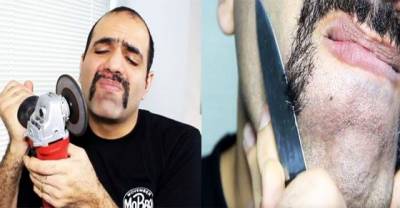 Guy Shaves His Mustache In The Most Dangerous Ways Possible
