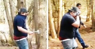 Idiot Gets Spray Paint In Eyes After Hitting Can With An Axe