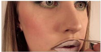 She Paints A Thin Black Line Over Her Lip, When She Fills It In, I Can't Believe My Eyes!