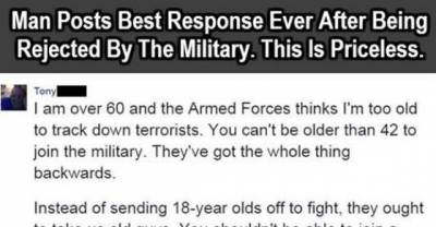 Man Posts Best Response Ever After Being Rejected By The Military. This Is Priceless.