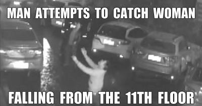 CCTV Shows When Heroic Man Attempted To Catch Woman Falling From Building