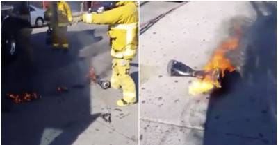Hoverboard Catches On Fire Then Explodes Multiple Times Before Firemen Arrive