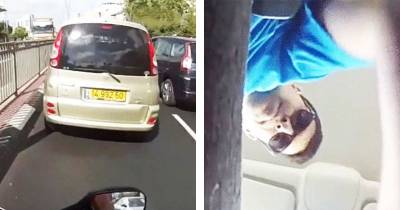 Motorcyclist Launches GoPro Into Car After Rear Ending Van