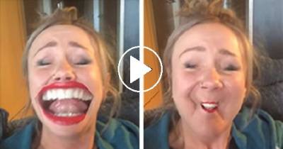 Woman Can't Stop Laughing At Herself Using Hilarious 'Face Swap' App