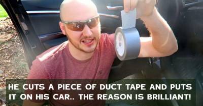 He Cuts A Piece Of Duct Tape And Puts It On His Car. The Reason Why Is Brilliant!