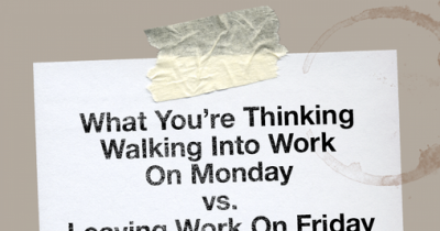 Walking Into Work On Monday VS. Leaving Work On Friday