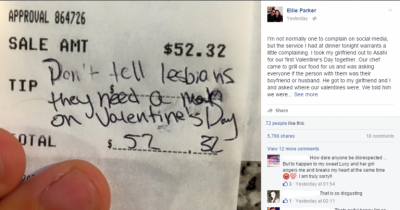 Girl Leaves Brilliant &lsquo;Tip&rsquo; For Chef Who Insulted Her For Being A Lesbian On Valentine&rsquo;s Day