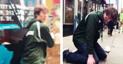 Drunk Guy Busts Through Window Only To Get Knocked Out