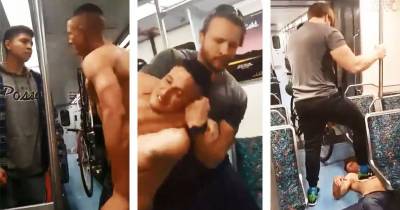 Shirtless Drunk Bully Gets Put To Sleep On The Subway