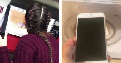 Dumb Girl Destroys Phone After Being Pranked Into Microwave Hack