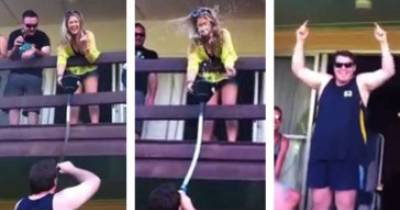 Guy Pranks Girl By Blowing Beer Bong Back In Her Face