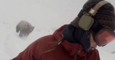 Girl Doesn&rsquo;t Realize Bear Is Chasing Her While Snowboarding