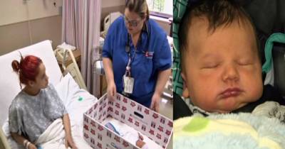 The Nurse Puts Mom's Newborn In A Cardboard Box Then She Touches The Bottom And Feels It