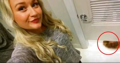 She&rsquo;s Taking A Selfie, But Suddenly Something Pops Out From Underneath The Door... HOLY!
