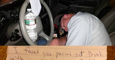 A Drunk Driver Passed Out Behind The Wheel. When He Woke Up, He Found The Best Note Ever.