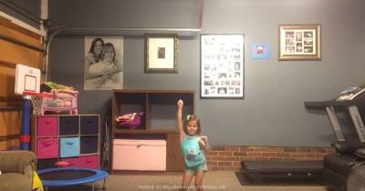 Little Girl Dances By Herself In Front Of The Camera, But Watch When Dad Walks In...