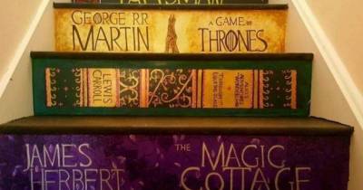 DIY! Woman Painted Her Staircase To Look Like Books. OMG It&rsquo;s Amazing....