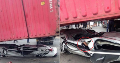 This Car Was Crushed And Flattened By A Shipping Container, How The Passengers Survived Is A Miracle