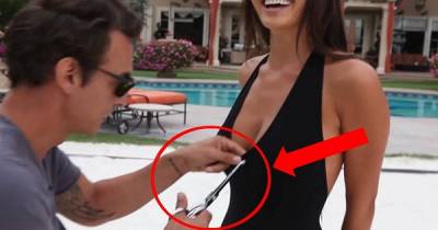 Guy Takes A Pair Of Scissors And Turns A Cheap Swimsuit Into An Expensive Designer Piece. Wow!