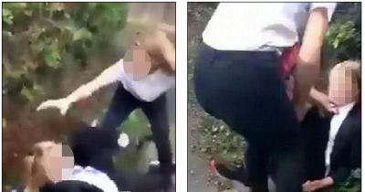 Schoolgirl Bully Beating Up 13-year-old Girl As Gang Of Jeering Boys Cheer Her On