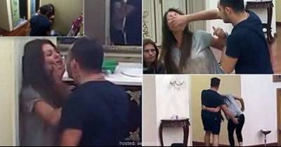 Astonishing Moment A Husband Beats Up His Wife And Throttles Her During Live Broadcast Of Reality TV Show In Serbia!