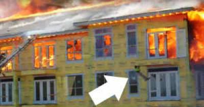 Watch The Heartstopping Moment This Construction Worker Gets Caught In A RAGING Apartment Fire
