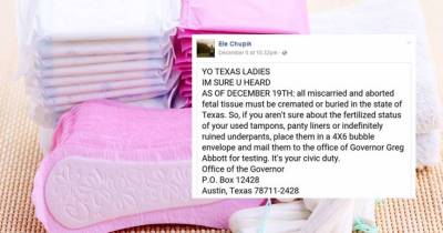 Texas Governor Is About To Receive A Lot Of Bloody Tampons Protesting New Abortion Law