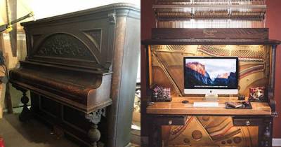 Guy Turns A 1907 Upright Piano Into A One Of A Kind Desk