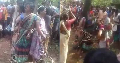 See The Horrible Moment That Women Accused Of Being Witches Are Tied To A Tree And Beaten