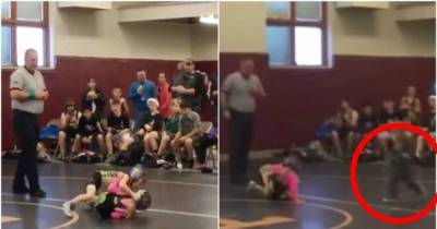 Toddler Runs To Save His Sister During A Wrestling Match Thinking That It Is A Real Fight