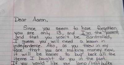 Mom Writes Letter To Punish Her Entitled Son
