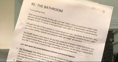 Frustrated Husband Shames Wife's Bathroom Habits And Make Hilarious List