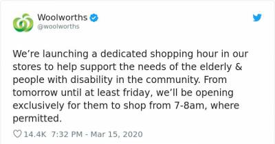 Amid Crazy Panic Buying Crises Due To Coronavirus, Woolworths Introduces "Elderly Couples" Shopping Hours