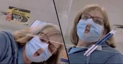 In Her DIY, Woman Cuts A Hole In Her Mask To Make It "Easier To Breathe"