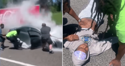 Viral Video Captures Hero Saving Man From Burning Car